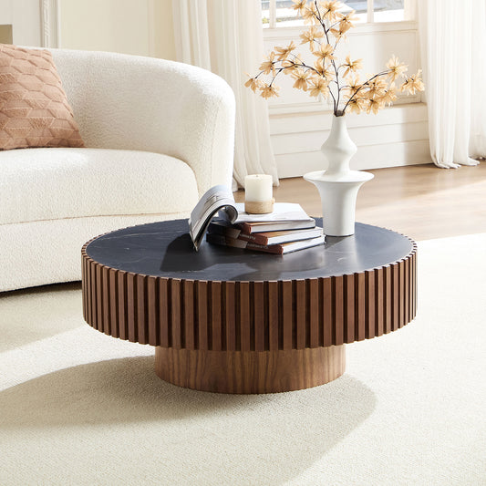 GDFStudio Imwalle Modern Round Coffee Table with Sintered Stone Top