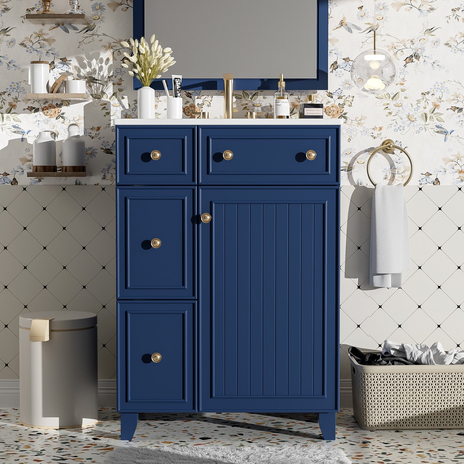 ModernLuxe 24Inch Bathroom Vanity Cabinet with Ceramic Sink 2 Drawers 1 Door