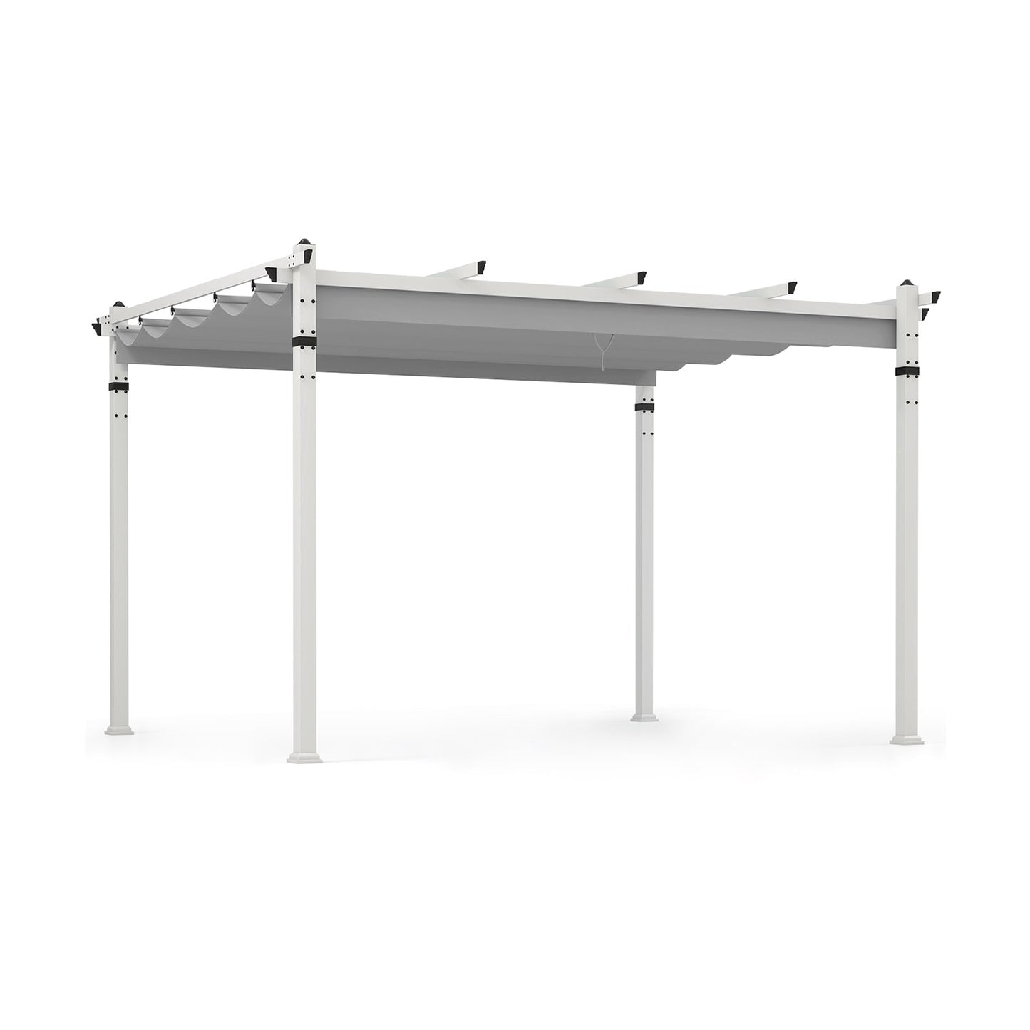 Slickblue Outdoor Pergola with Retractable Canopy- Aluminum Frame for Backyard Deck Porch Garden- 12 ft W x 10 ft L x 7.7 ft H- Turquoise/Gray