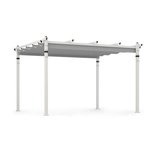 Slickblue Outdoor Pergola with Retractable Canopy- Aluminum Frame for Backyard Deck Porch Garden- 12 ft W x 10 ft L x 7.7 ft H- Turquoise/Gray