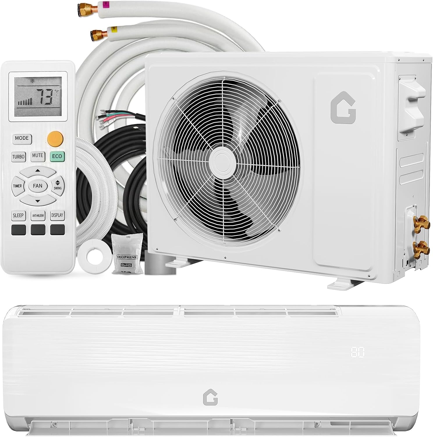 Qeetex 12000BTU Mini Split AC Heating System Ductless Split Air Conditioner Heater 19 SEER2 115V AC Q Panel