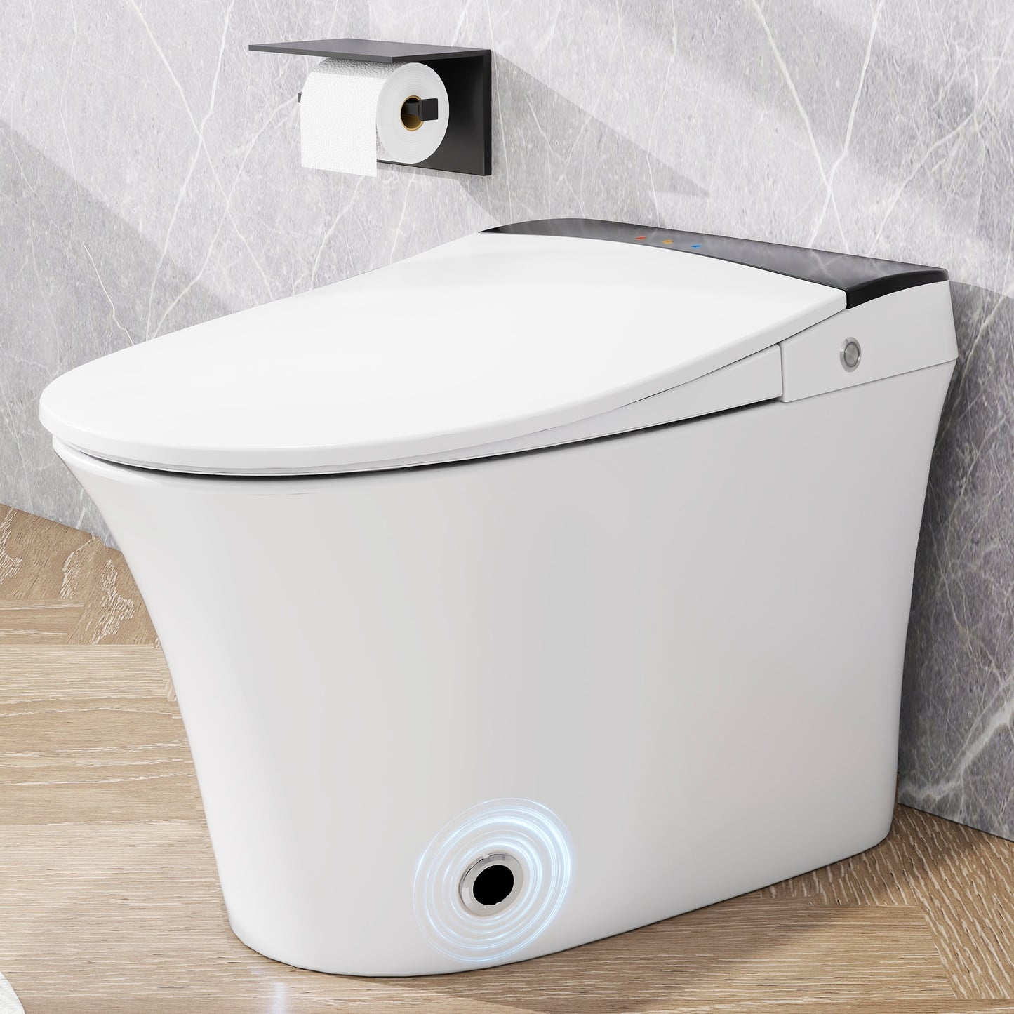 AAZJ Toilet White, Gray Elongated Standard height 12-in Rough-In WaterSense 1.28 GPF Soft Close 1-piece Bidet Function Toilet
