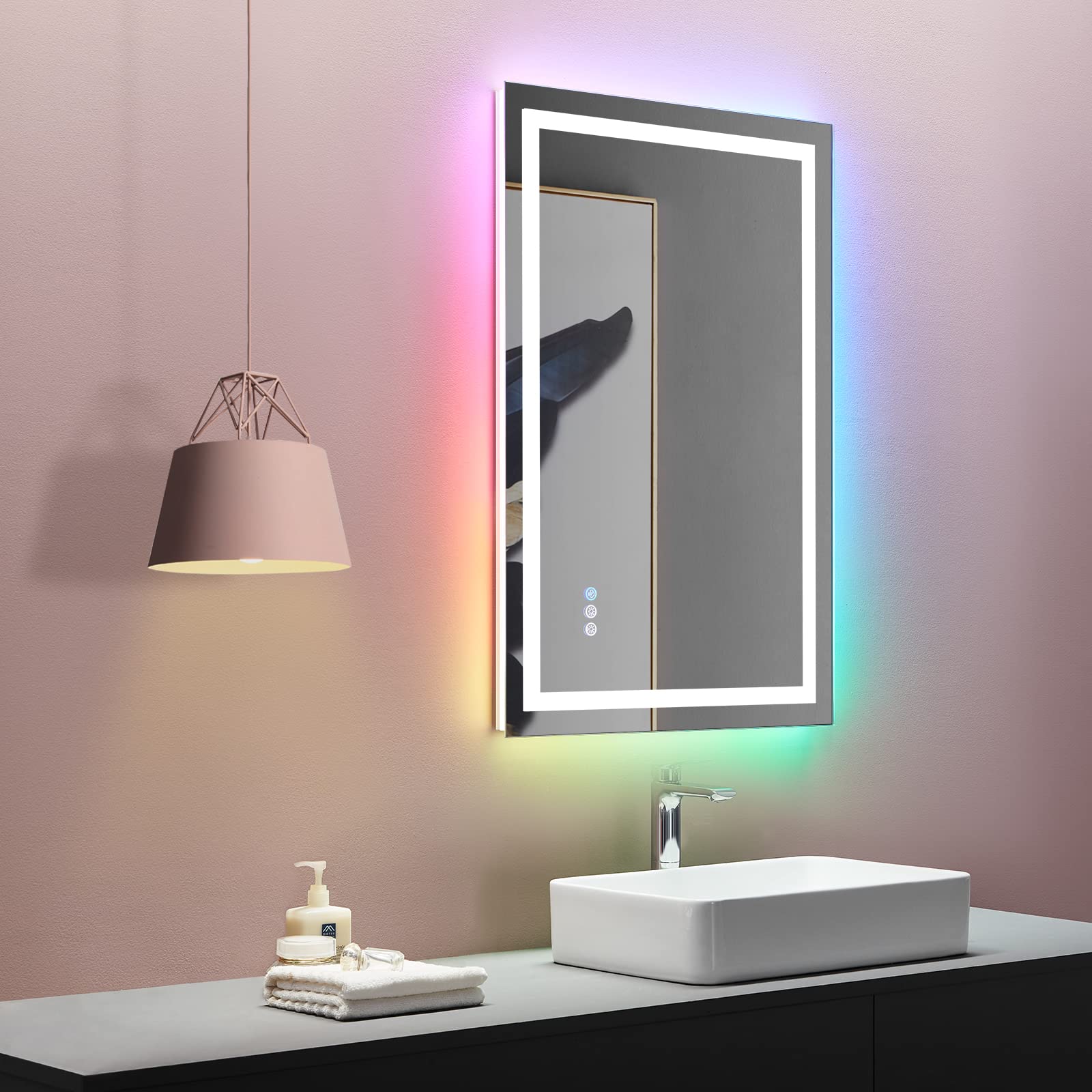 Blisstyle Tempered Glass Backlit Frontlit 24-in x 36-in Polished Frameless Rectangle Dimmable LED Lighted Fog Free Bathroom Vanity Mirror ( Multi Colors Temperature )