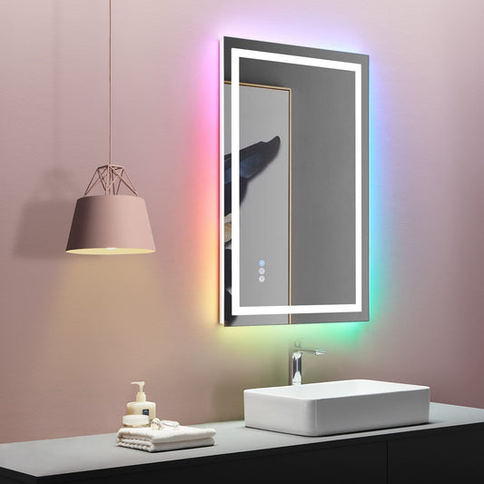 Blisstyle Tempered Glass Backlit Frontlit 20-in x 28-in Polished Frameless Rectangle Dimmable LED Lighted Fog Free Bathroom Vanity Mirror ( Multi Colors Temperature )