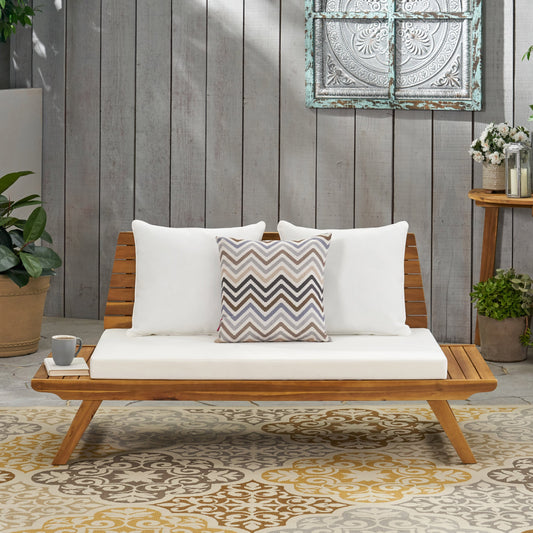 Christopher Knight Home Sedona Outdoor Cushioned Acacia Loveseat White Teak Finish