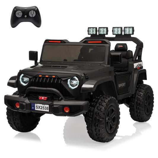 Qeetex 24V Kids Electric Ride On Car 2 Seater 4WD with 5.9 Extendable Body 13 All Terrain Tires Parental Remote LED Lights Music for Ages 3â€“8