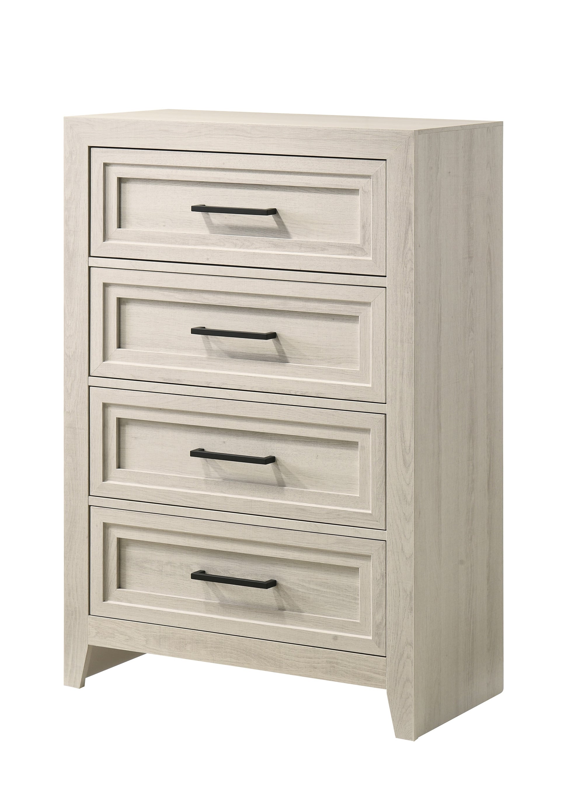 LOVMOR 1pc Contemporary Four Drawer Chest Geometric Design Off-White Finish Wooden Furniture