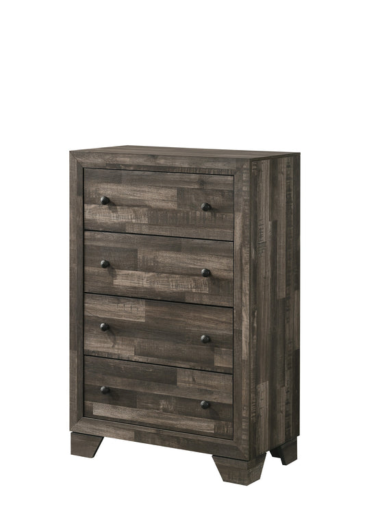 LOVMOR 1pc Rustic Four Drawers Storage Tall Chest Brown Gray Finish Wooden Bedroom Furniture
