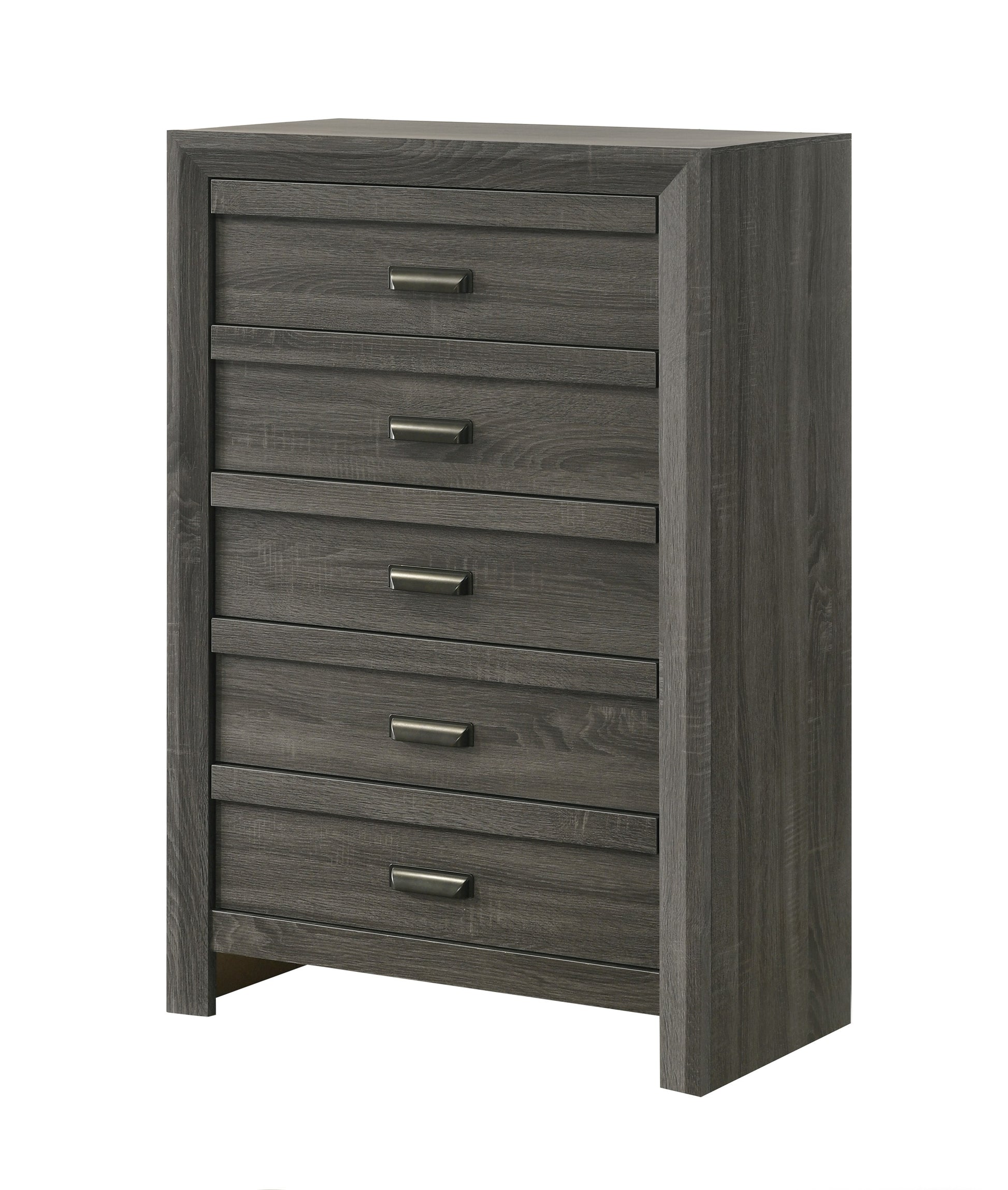 LOVMOR 1pc Rustic Contemporary Chest Five Storage Drawers Rustic Gray Finish Bedroom Wooden Furniture