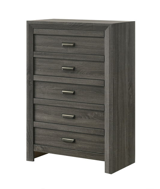 LOVMOR 1pc Rustic Contemporary Chest Five Storage Drawers Rustic Gray Finish Bedroom Wooden Furniture