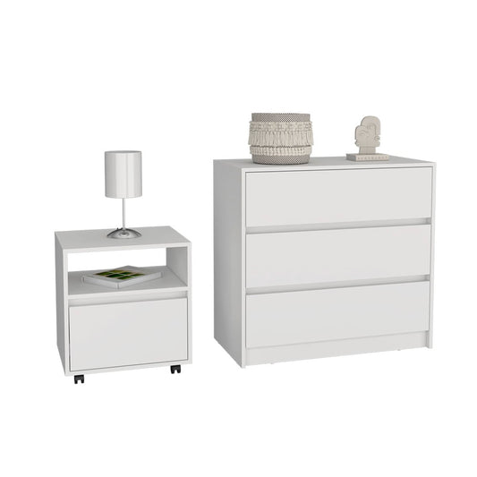 LOVMOR Milford 2 Piece Bedroom Set Nightstand + Dresser White