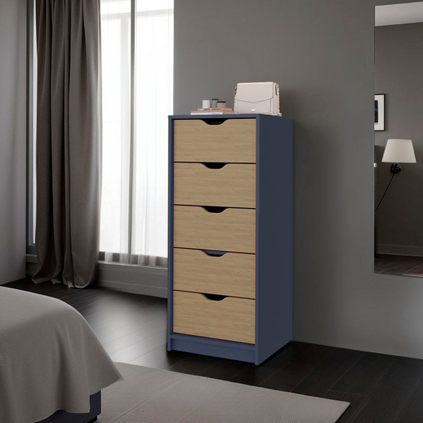 LOVMOR Dresser 42.4in H 1 Drawer 5 Shelves Alby Blue / Natural Oak - Bedroom