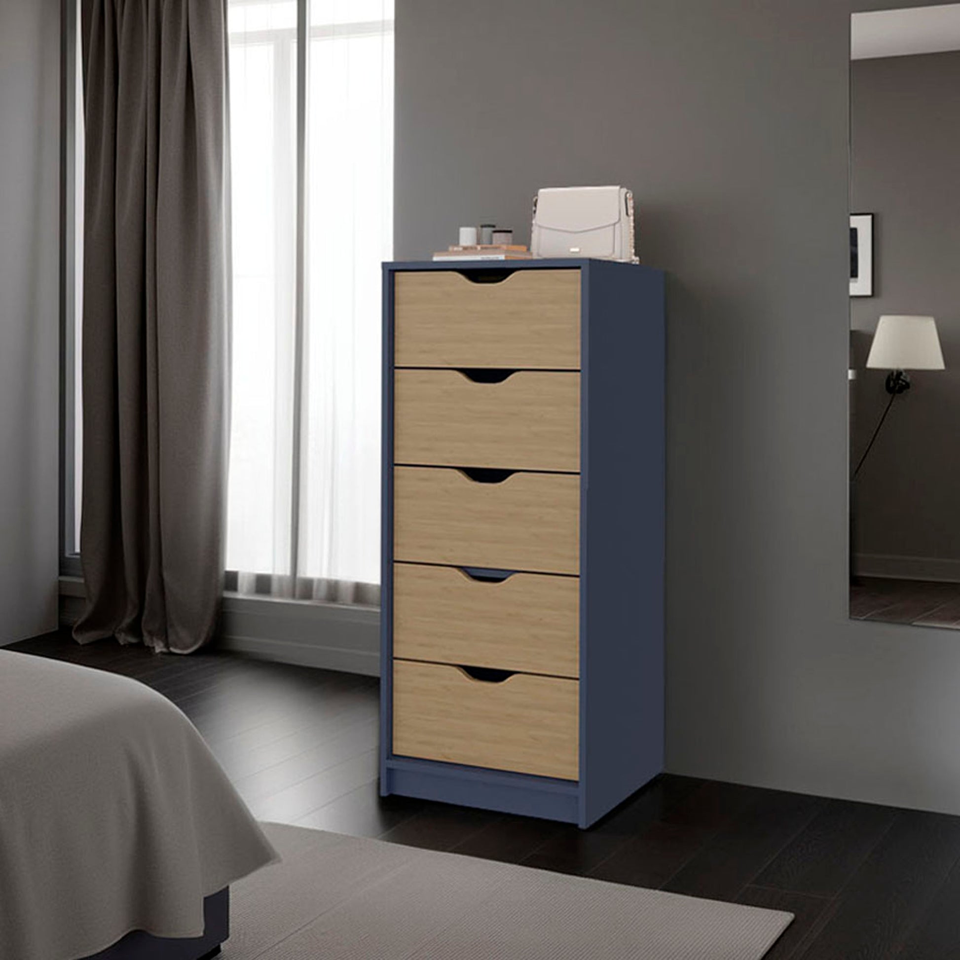 LOVMOR Dresser 42.4in H 1 Drawer 5 Shelves Alby Blue / Natural Oak - Bedroom