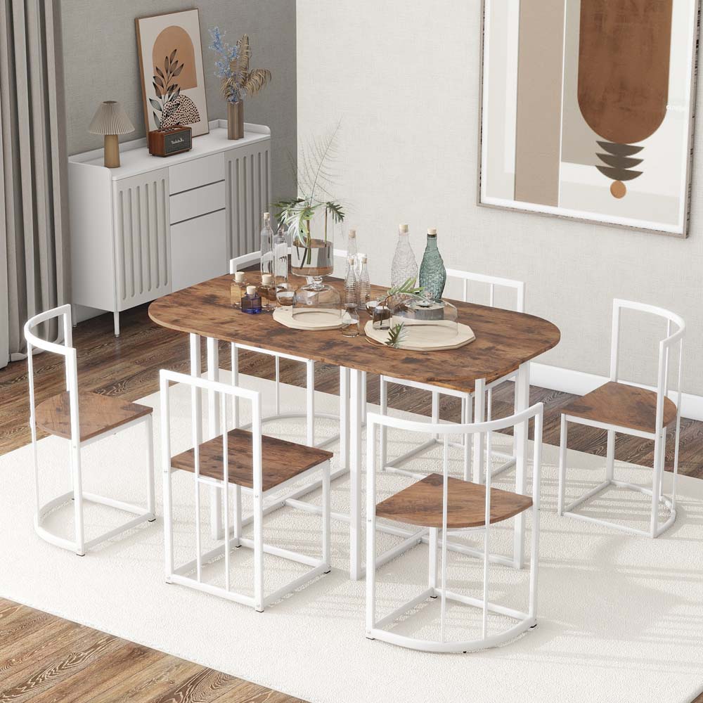 ModernLuxe Modern 7-Piece Dining Table Set with Faux Marble Compact White Contemporary/Modern Dining Room Set with Rectangular Table ( Seats 6 )