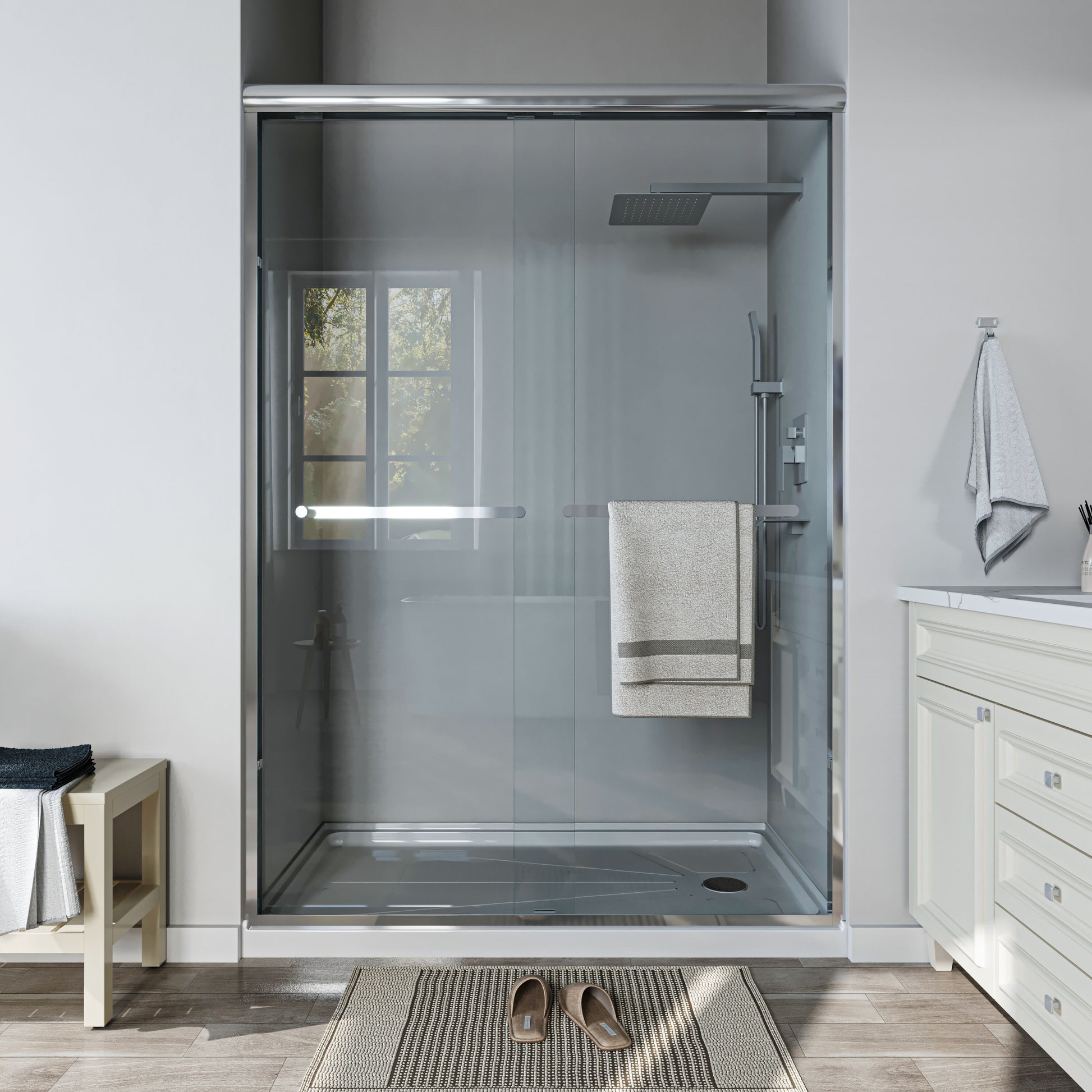 ONWITH  Chrome 50-in-54-in W x 72-in H Framed Clear Glass Bypass Sliding Shower Door