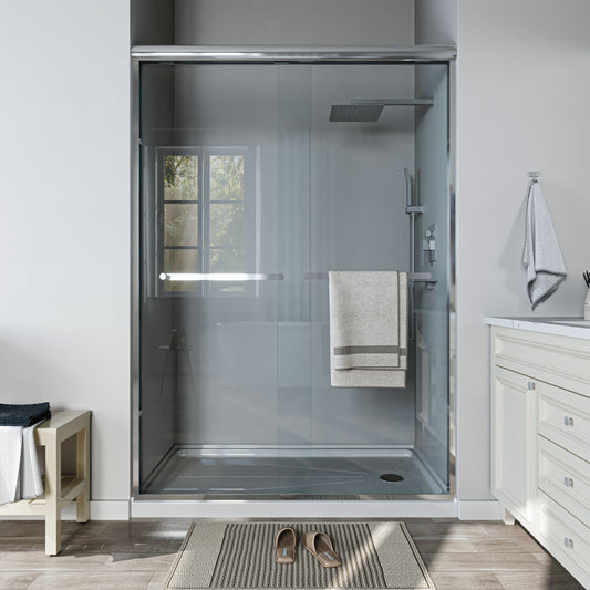 ONWITH  Chrome 50-in-54-in W x 72-in H Framed Clear Glass Bypass Sliding Shower Door
