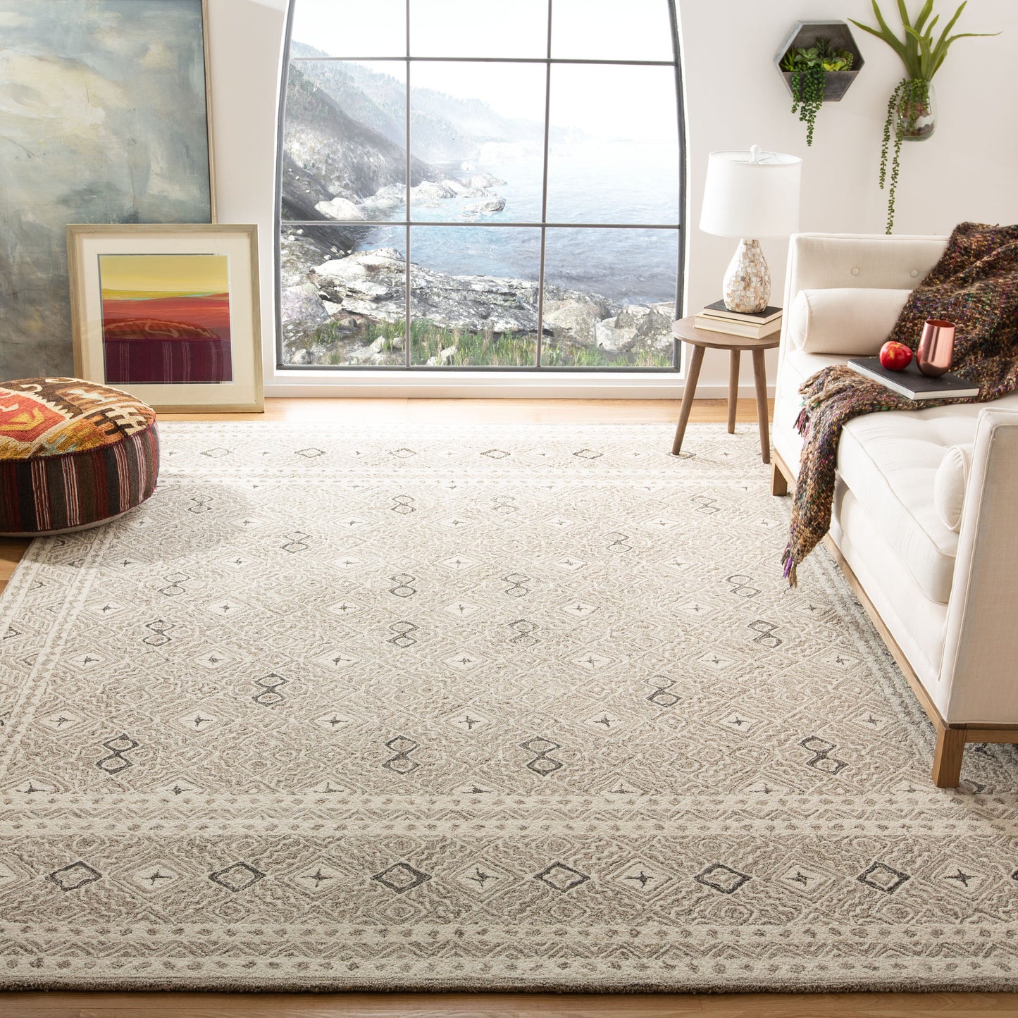 Safavieh  Micro-Loop 803 Gray/Ivory Bohemian 6ft x 9ft Medium Rectangle Rug