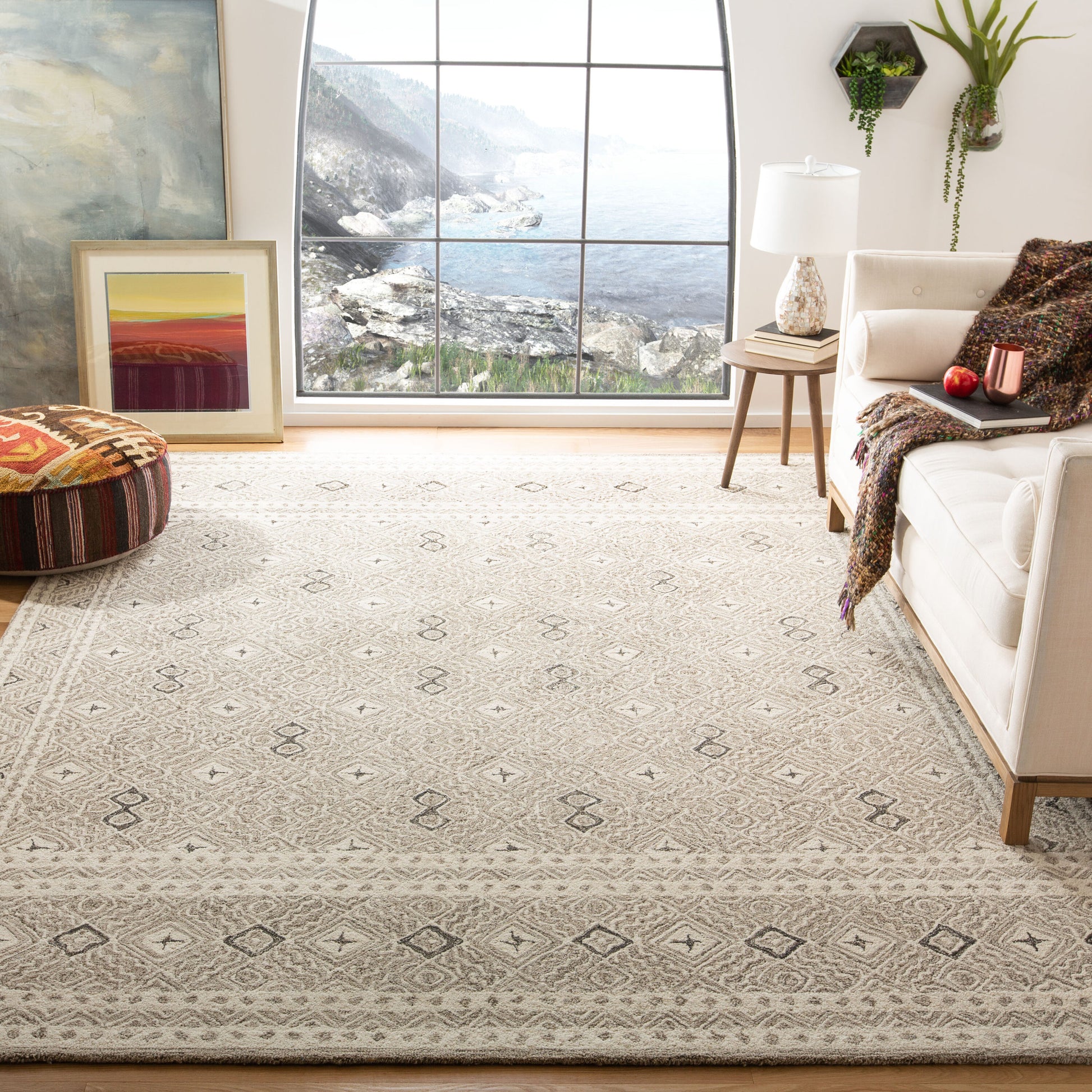 Safavieh  Micro-Loop 803 Gray/Ivory Bohemian 6ft x 9ft Medium Rectangle Rug