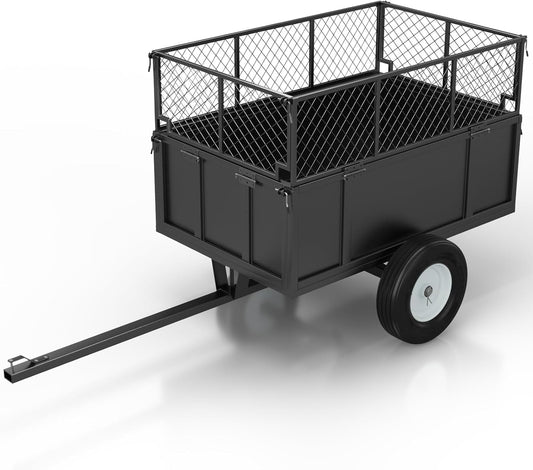 Garvee Heavy Duty Dump ATV Trailer for Lawn Tractors 750 LB Capacity 15 Cu Ft Steel Utility Cart for Riding Mowers and ATVs