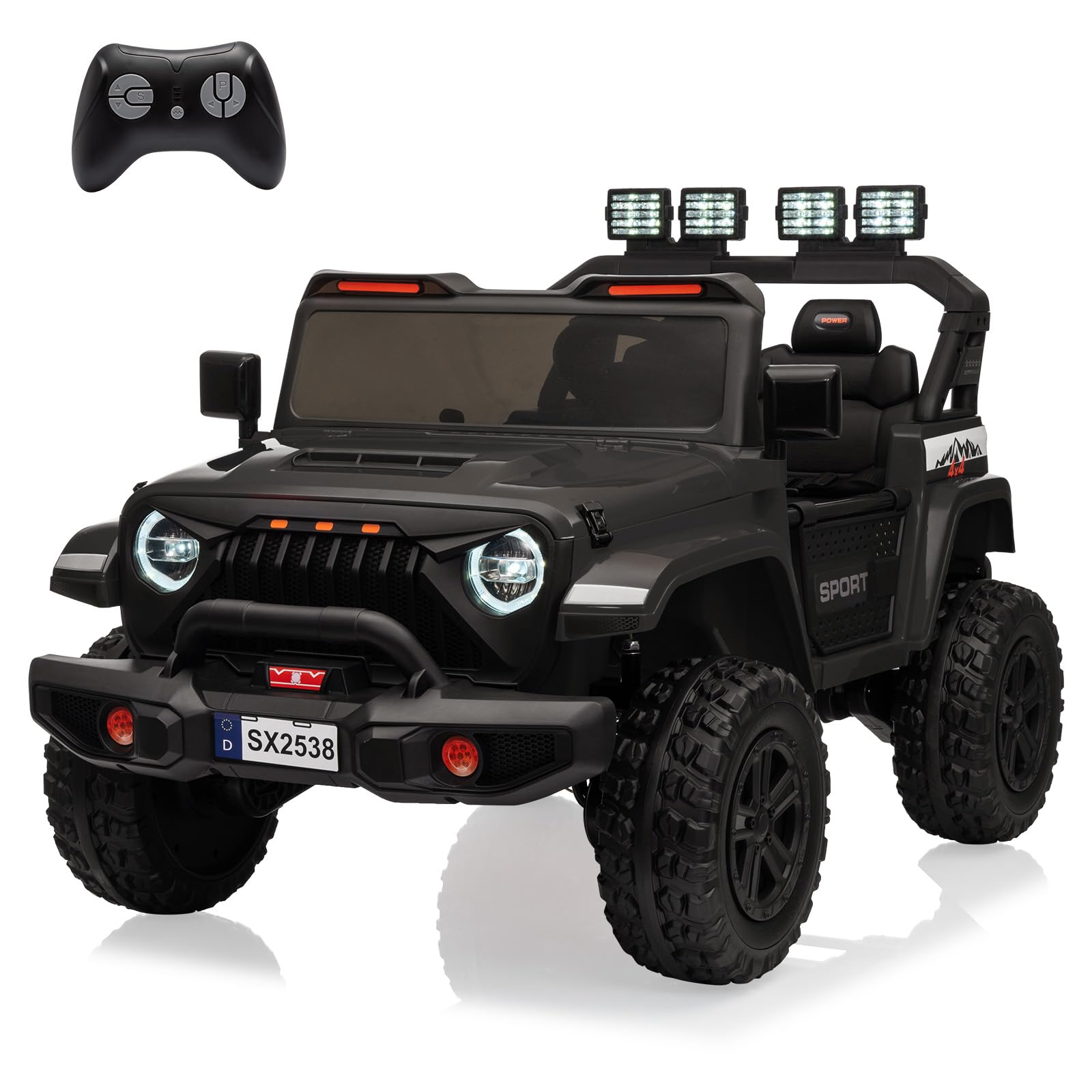 Garvee 24V 2 Seater Kids Electric Ride On Truck With Parent Remote Control 4WD 800W Motor 3 Adjustable Speeds Built In Music Player Easy Assembly Black Color For Ages 3 Plus