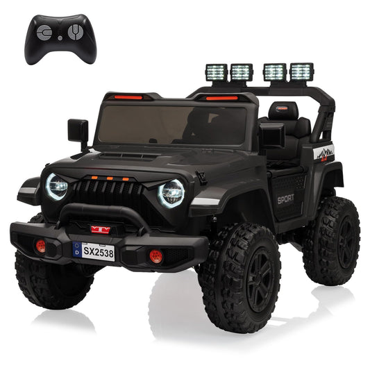 Garvee 24V 2 Seater Kids Electric Ride On Truck With Parent Remote Control 4WD 800W Motor 3 Adjustable Speeds Built In Music Player Easy Assembly Black Color For Ages 3 Plus