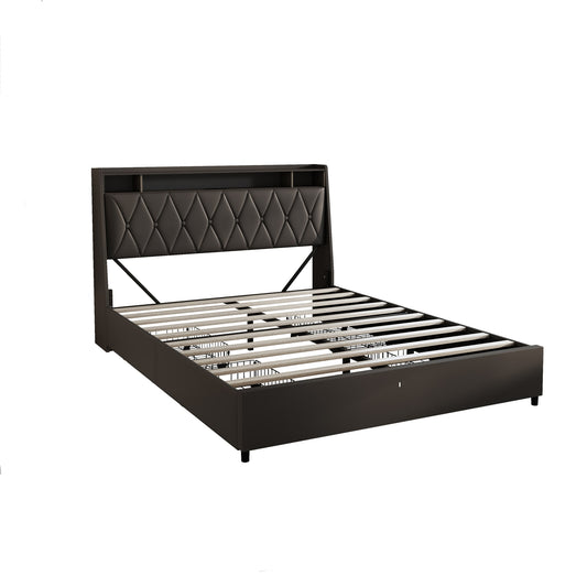 Bybafun Queen Black Bed Frame Storage with Headboard