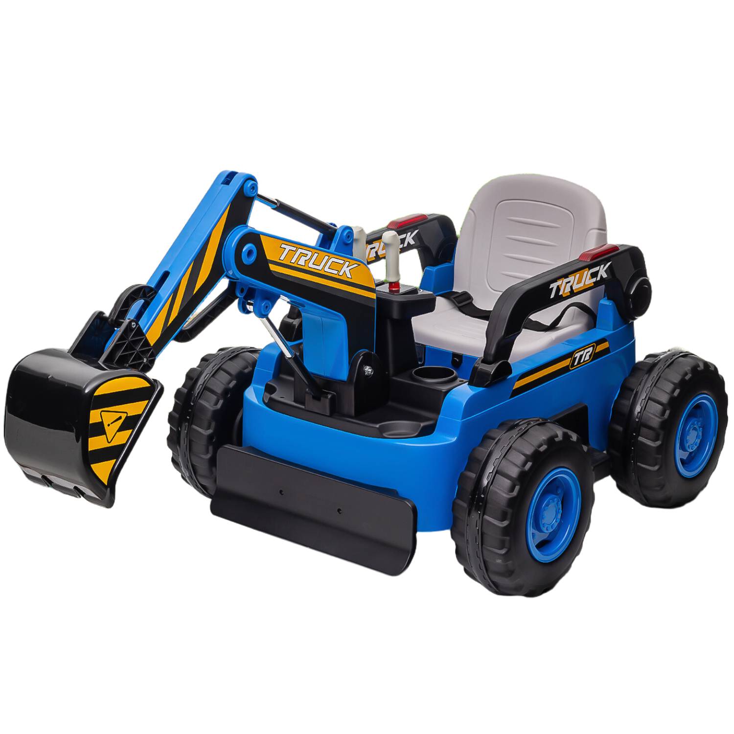 Garvee 12V Electric Ride On Excavator for Kids/ 4WD Digger Truck with Remote Control/ Suspension/ Lights / Bluetooth/ Electric ride on with versatile usage scenarios