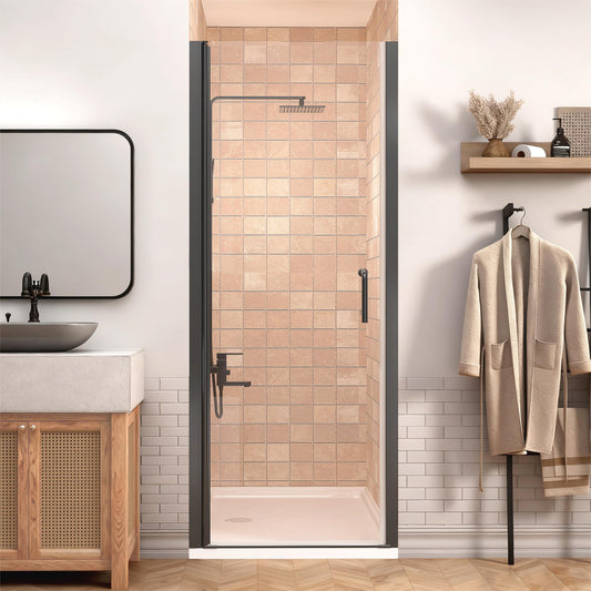 ONWITH  Black 36-in to 37-1/4-in W x 72-in H Frameless Clear Glass Pivot Swing Shower Door