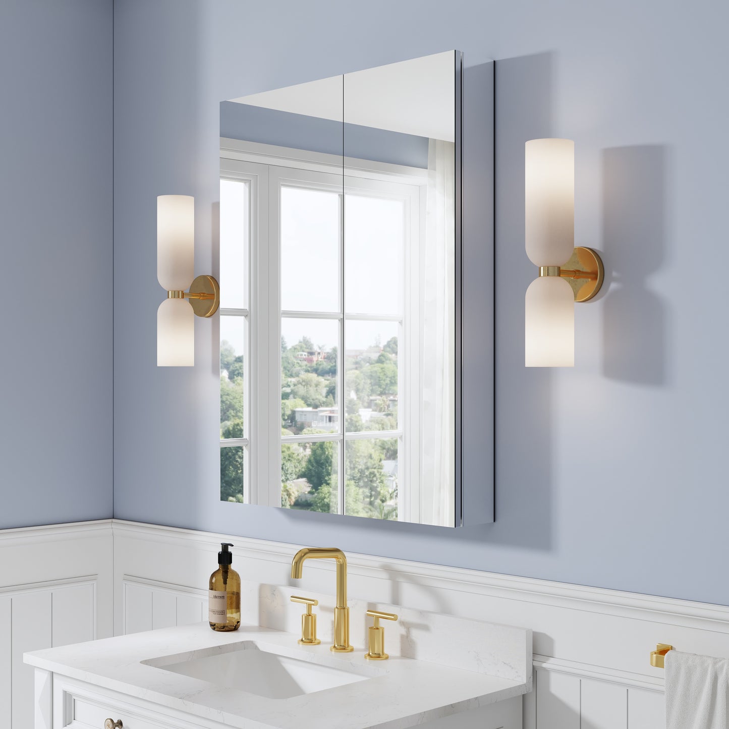 WELLFOR Ravo Modular Medicine Cabinet 28-in x 36-in Surface/Recessed Mount Polished Chrome Mirrored Rectangle Soft Close Medicine Cabinet