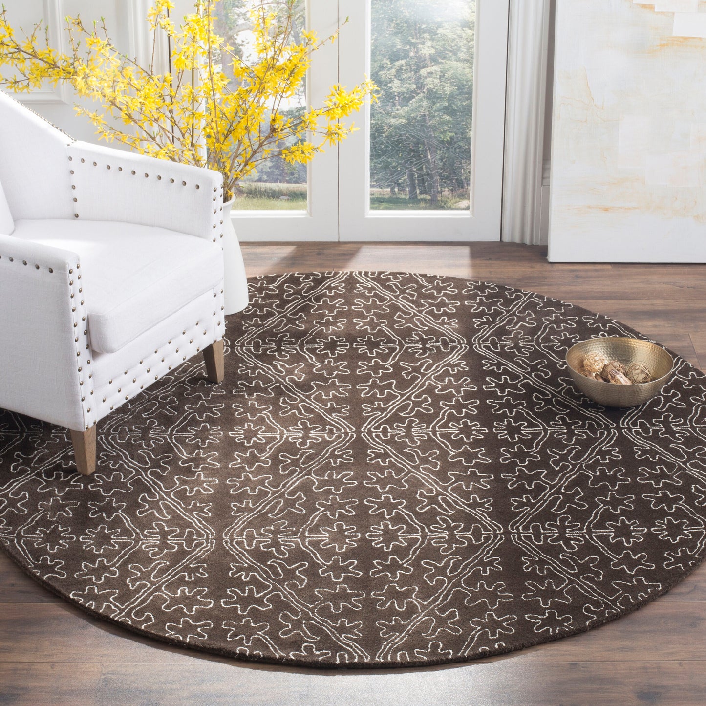 Safavieh  Strolling Garden Coffee/Brown Contemporary 6ft x 6ft Round Rug