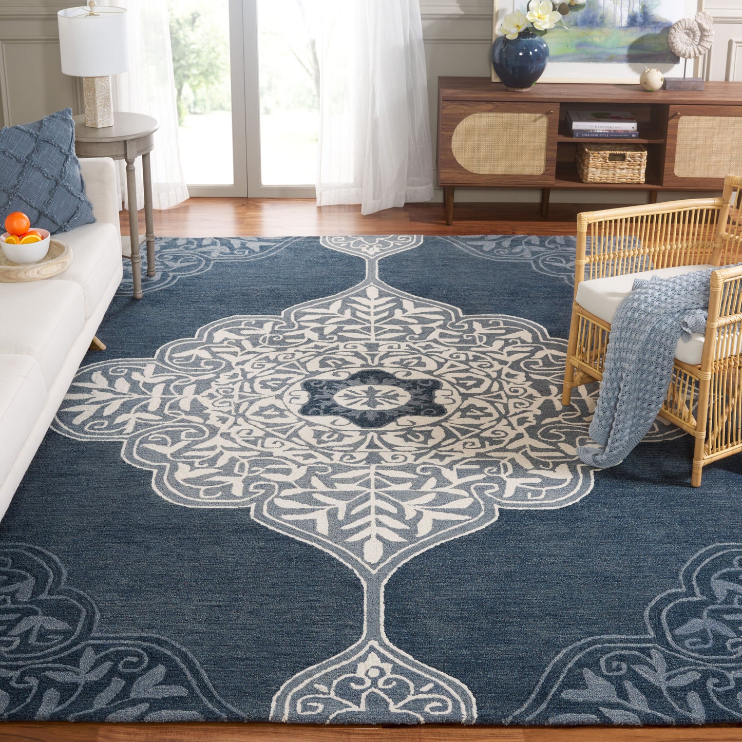 Safavieh  Micro-Loop 620 Gray/Navy Traditional 8ft x 10ft Large Rectangle Rug