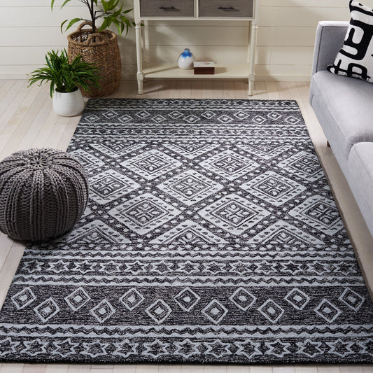 Safavieh  Micro-Loop 501 Black/Ivory Bohemian 5ft x 8ft Medium Rectangle Rug