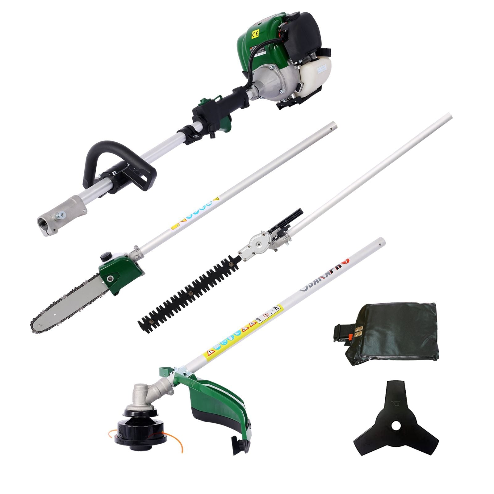 Tatayosi 4 in 1 Multi-Functional Trimming Tool 38CC 4 stroke Garden Tool System with Gas Pole Saw Hedge Trimmer Grass Trimmer and Brush Cutter EPA Compliant