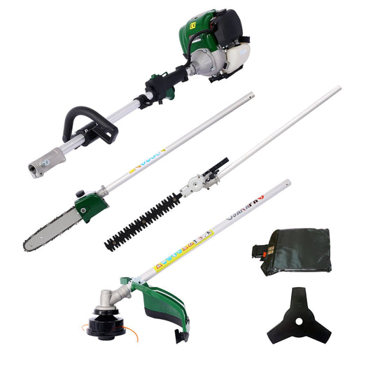 Tatayosi 4 in 1 Multi-Functional Trimming Tool 38CC 4 stroke Garden Tool System with Gas Pole Saw Hedge Trimmer Grass Trimmer and Brush Cutter EPA Compliant