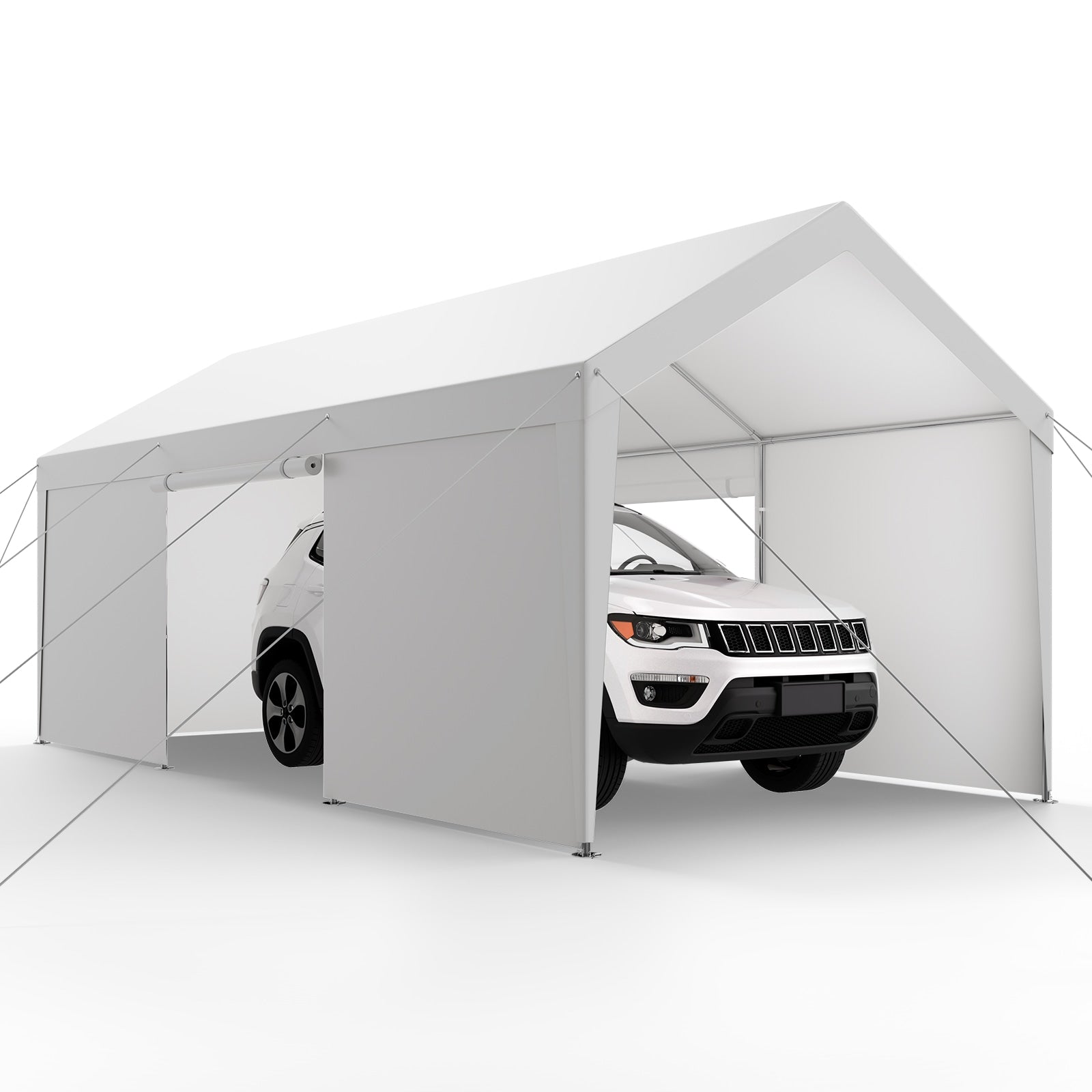 VEVOR Carport 10 x 20 FT Outdoor Car Canopy Potable Carport with Removable Sidewalls and Door Heavy Duty Car Shelter UV-Resistant and Water-Resistant All-Season Protection for Automobile Boat White
