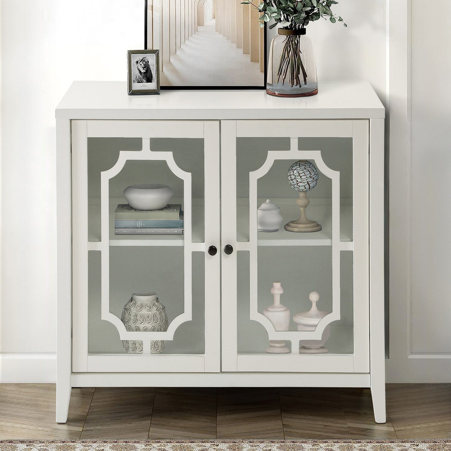 LOVMOR White Console Table with 2 Doors