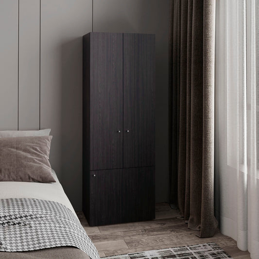 LOVMOR Black Home 3 Door Closet System Hanging Rod Interior Shelves Manufactured Wood