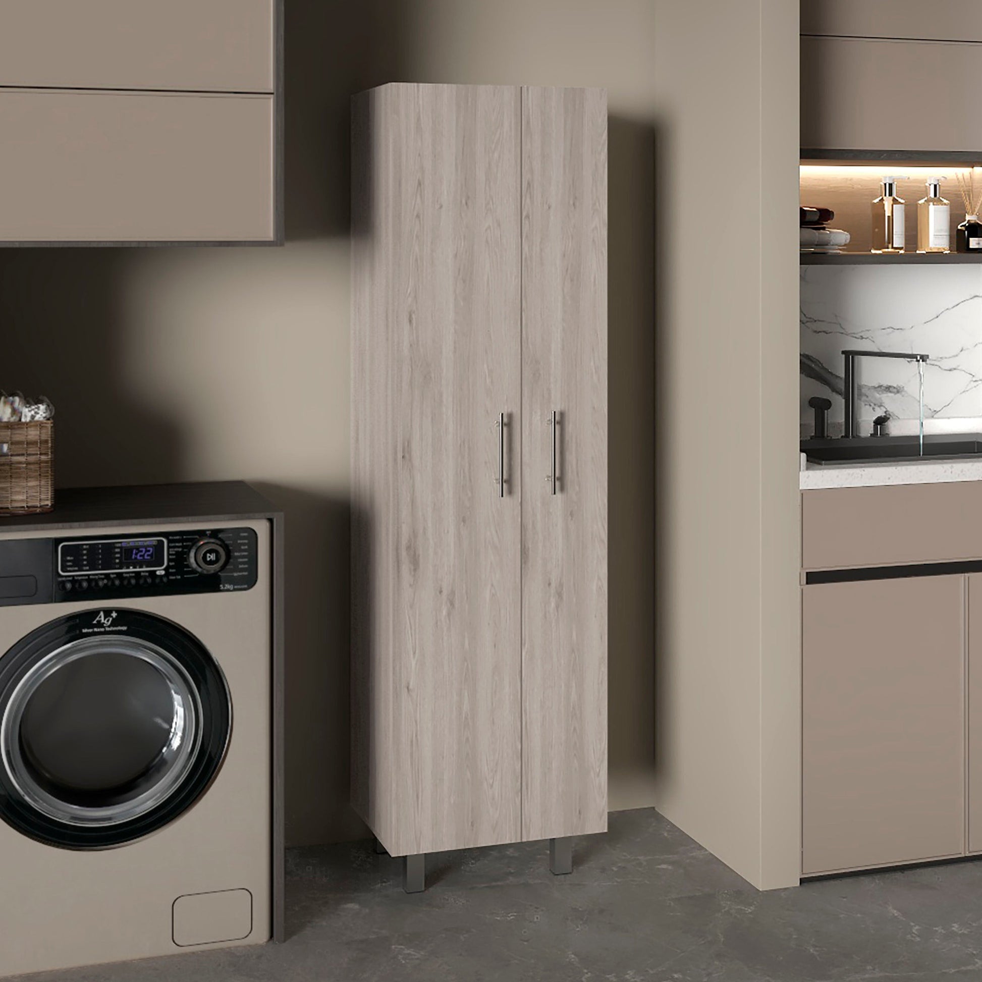 LOVMOR Light Gray White Halifax 2 Door Rectangle Closet Pantry