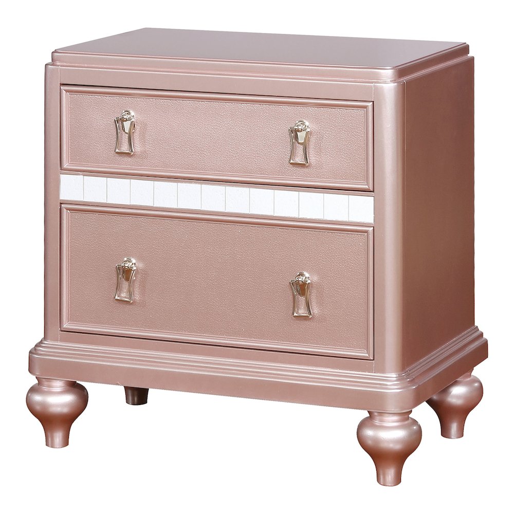 Furniture of America Appell Solid Wood 2 Drawer Nightstand in Rose Gold