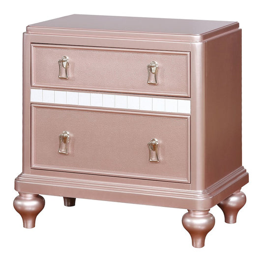Furniture of America Appell Solid Wood 2 Drawer Nightstand in Rose Gold