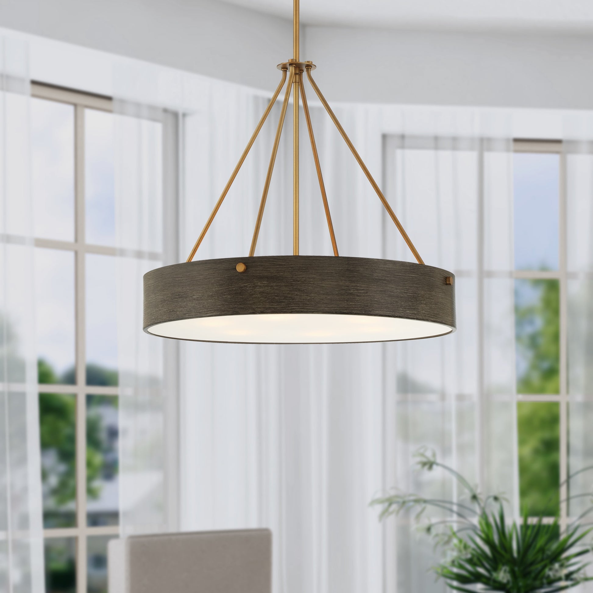 Designers Fountain Erba 6 -Light Old Satin Brass Modern/contemporary Drum Medium Indoor Hanging Pendant Light