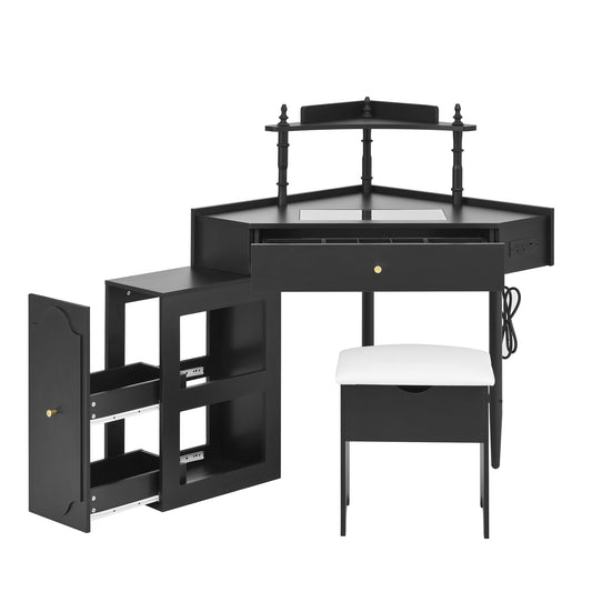 Bybafun 44.88-in Black Makeup Vanity