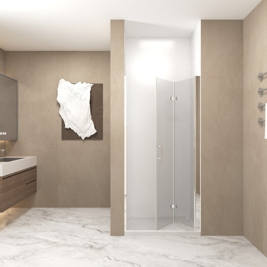 REIBII 37-36inx72in Bifold Pivot Shower Door 1/4in(6mm) Tempered Glass Shower Door Chrome Aluminum Frame