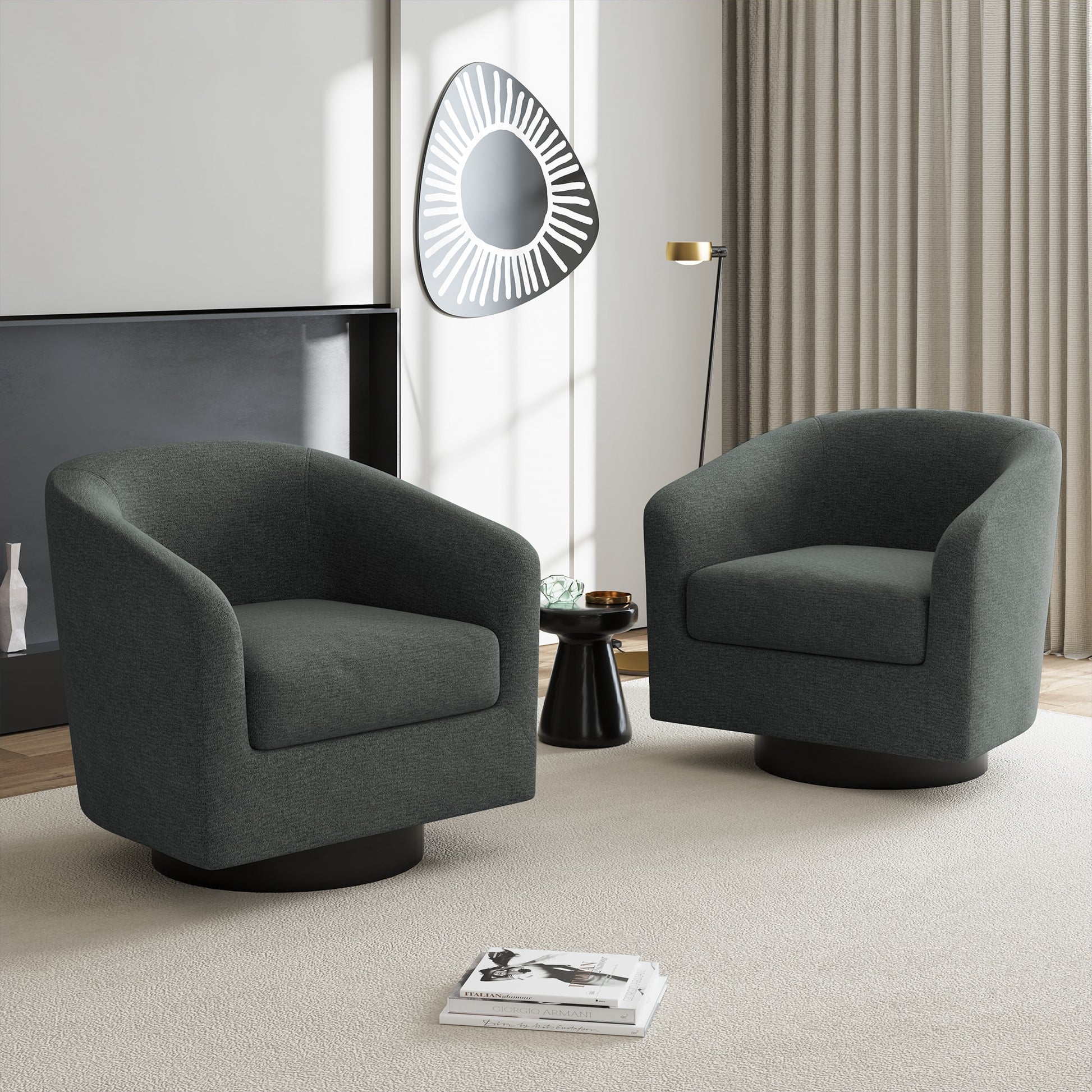 Dreamsidea  Chenille Upholstered Chair with Swivel Barrel Design for Living Room and Solid Wood Base