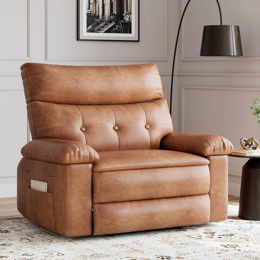 Garvee 27 Inch Oversized Manual Recliner Chair For Adults Pu Leather Lounge Chair With 1.5x Thick Foam Padding Vintage Dual-Tone