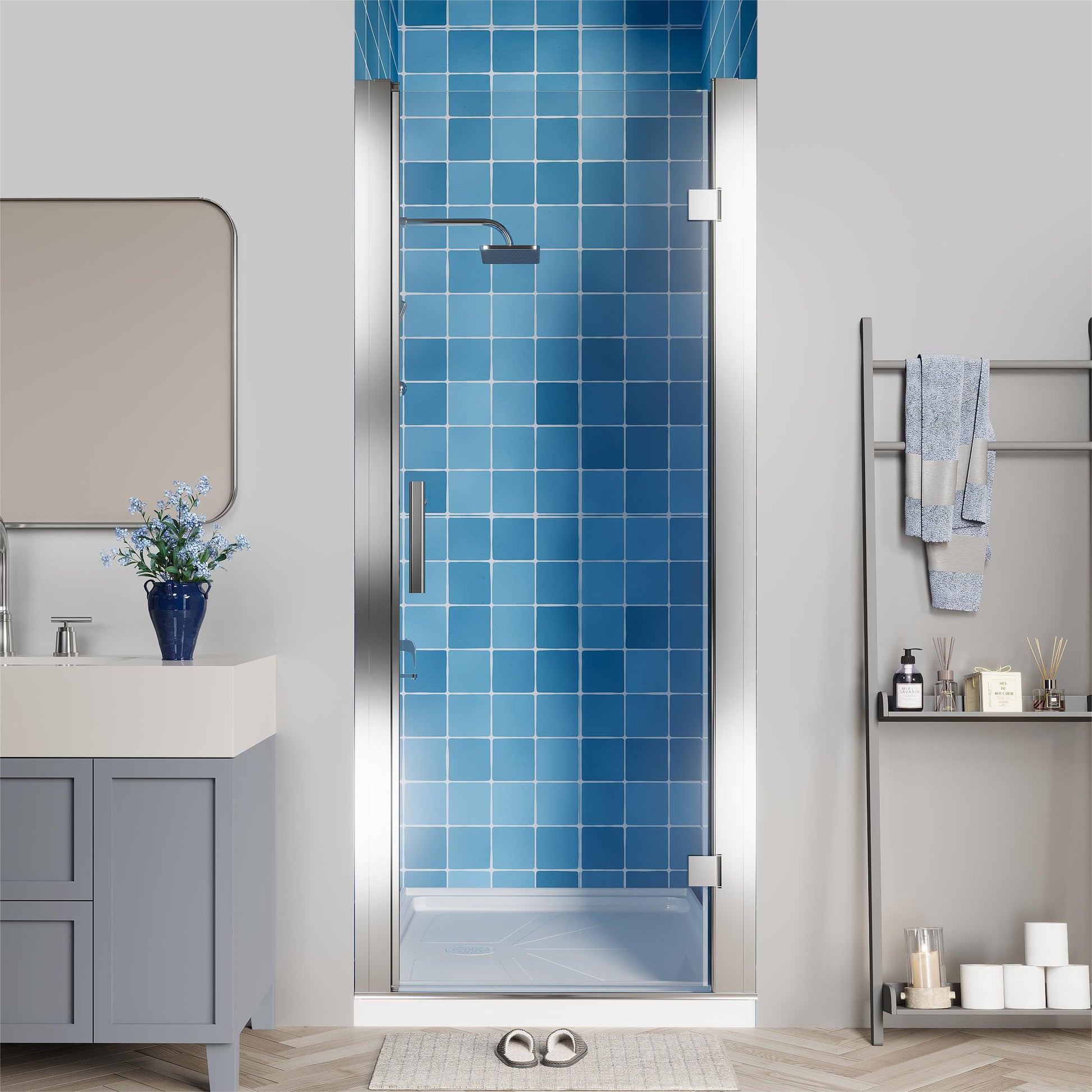ONWITH Chrome 28-in to 30-in W x 72-in H Frameless Clear Glass Pivot Hinged Swing Shower Door