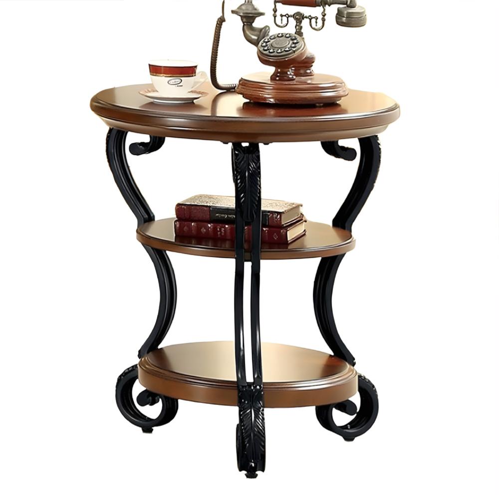 Benzara 22-in W x 26.5-in H Brown Cherry Wood Round Modern End Table with Storage