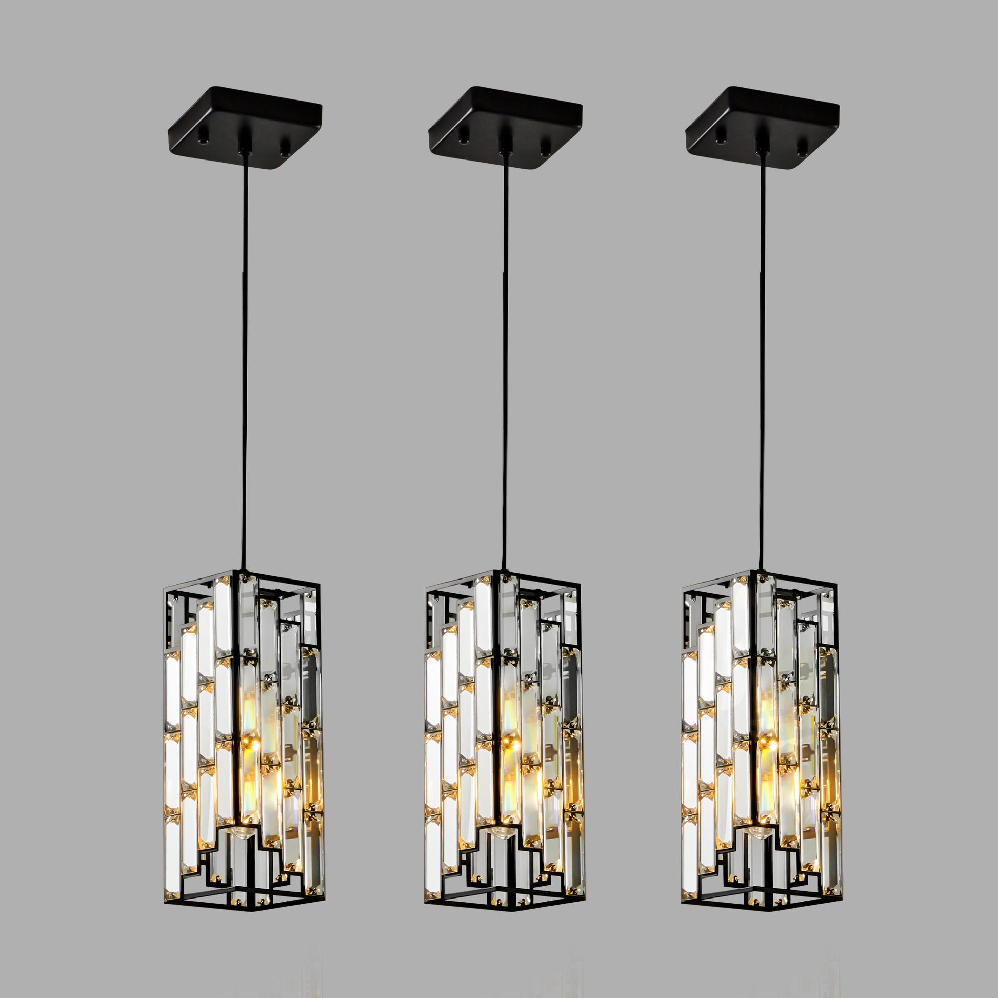 AAZJ Crystal Pendant Light 3 -Light Black Modern/contemporary Metal Rectangle Indoor Hanging Pendant Light