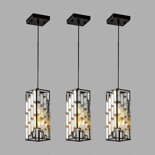 AAZJ Crystal Pendant Light 3 -Light Black Modern/contemporary Metal Rectangle Indoor Hanging Pendant Light