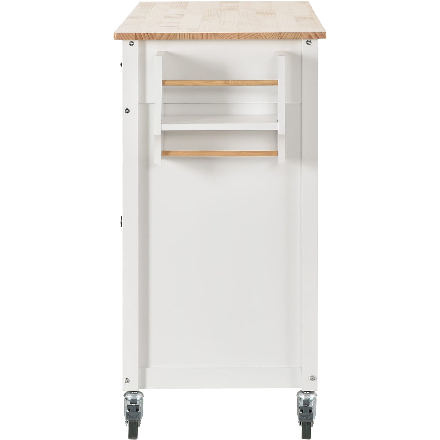 Damerin White Wood Base with Wood Wood Top Rolling Kitchen Island ( 18.5-in x 54.33-in x 36.22-in )